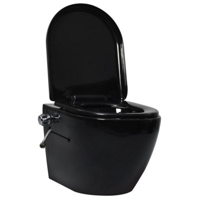 Berkfield Wall Hung Rimless Toilet with Concealed Cistern Black Ceramic
