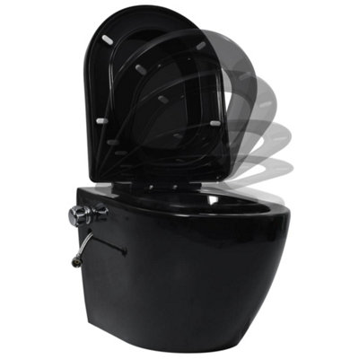 Berkfield Wall Hung Rimless Toilet with Concealed Cistern Black Ceramic
