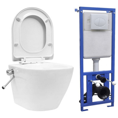 Berkfield Wall Hung Rimless Toilet with Concealed Cistern Ceramic White Price Comparisons | Compare The Build