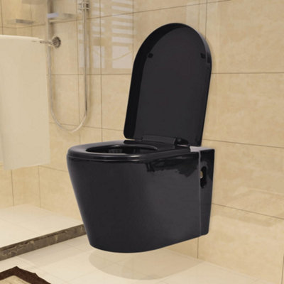 Berkfield Wall Hung Toilet Ceramic Black