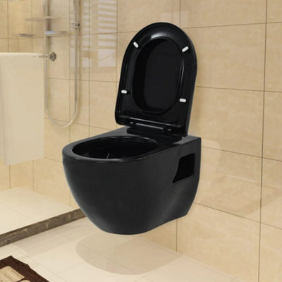 Berkfield Wall-Hung Toilet Ceramic Black | DIY at B&Q