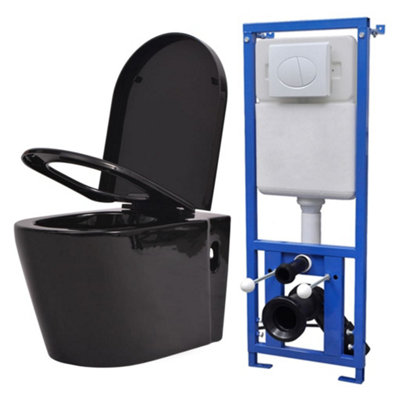 Berkfield Wall Hung Toilet with Concealed Cistern Ceramic Black Price Comparisons | Compare The Build