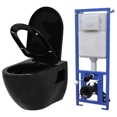 Berkfield Wall-Hung Toilet with Concealed Cistern Ceramic Black Price Comparisons | Compare The Build