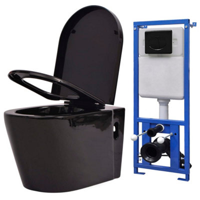 Berkfield Wall Hung Toilet with Concealed Cistern Ceramic Black Price Comparisons | Compare The Build
