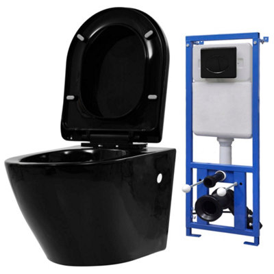 Berkfield Wall Hung Toilet with Concealed Cistern Ceramic Black Price Comparisons | Compare The Build