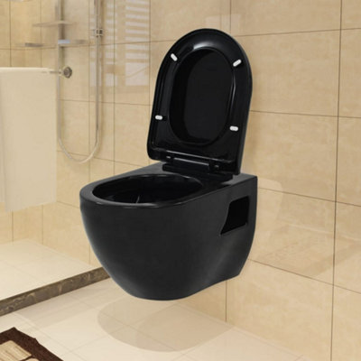 Berkfield Wall-Hung Toilet with Concealed Cistern Ceramic Black
