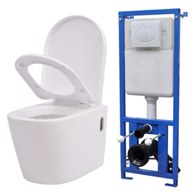 Berkfield Wall Hung Toilet with Concealed Cistern Ceramic White Price Comparisons | Compare The Build