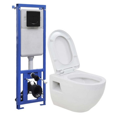 Berkfield Wall-Hung Toilet with Concealed High Cistern Ceramic | DIY at B&Q