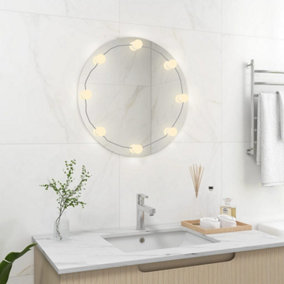 Berkfield Wall Mirror with LED Lights Round Glass