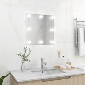 Berkfield Wall Mirror with LED Lights Square Glass