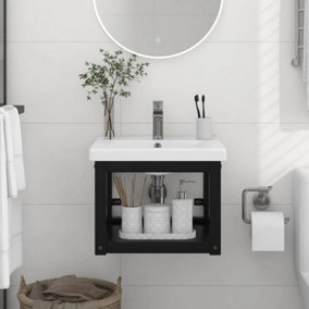 Berkfield Wall-mounted Bathroom Washbasin Frame Black 40x38x31 cm Iron