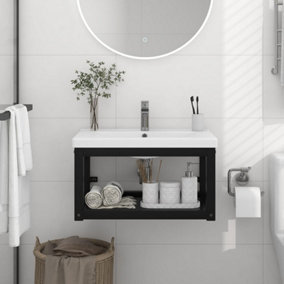 Berkfield Wall-mounted Bathroom Washbasin Frame Black 59x38x31 cm Iron