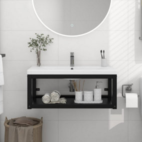 Berkfield Wall-mounted Bathroom Washbasin Frame Black 79x38x31 cm Iron