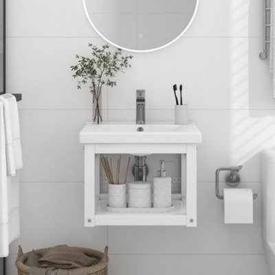 Berkfield Wall-mounted Bathroom Washbasin Frame White 40x38x31 cm Iron Price Comparisons | Compare The Build