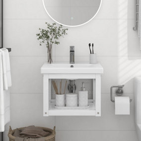 Berkfield Wall-mounted Bathroom Washbasin Frame White 40x38x31 cm Iron