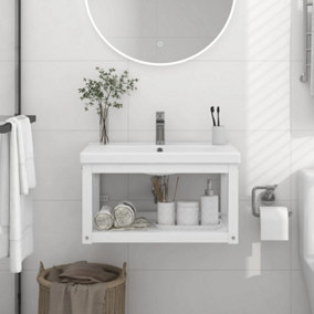 Berkfield Wall-mounted Bathroom Washbasin Frame White 59x38x31 cm Iron