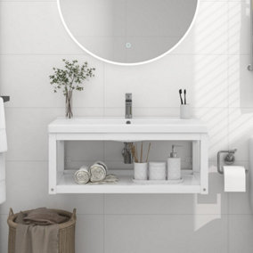 Berkfield Wall-mounted Bathroom Washbasin Frame White 79x38x31 cm Iron
