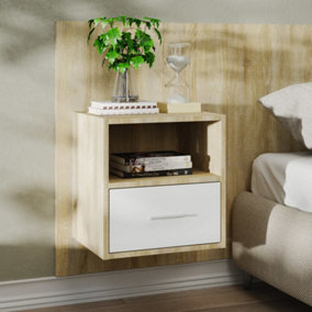 Berkfield Wall-mounted Bedside Cabinet White and Sonoma Oak