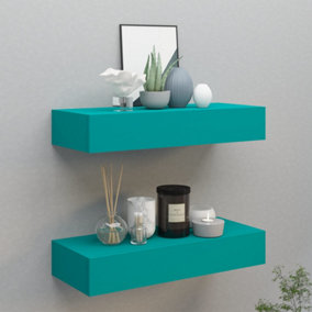 Berkfield Wall-mounted Drawer Shelves 2 pcs Blue 60x23.5x10cm MDF