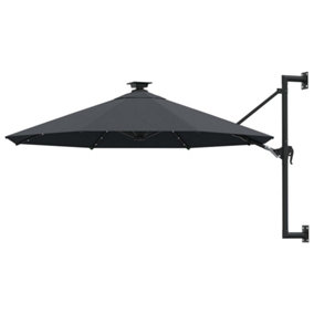 Berkfield Wall-mounted Parasol with LEDs and Metal Pole 300 cm Anthracite