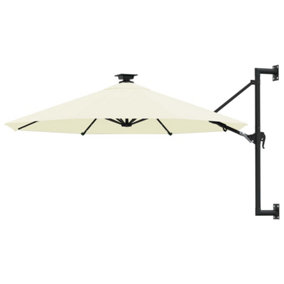 Berkfield Wall-mounted Parasol with LEDs and Metal Pole 300 cm Sand