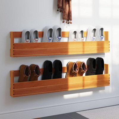 Berkfield Wall-mounted Shoe Racks 2 pcs Wax Brown 110x8.5x23.5 cm Solid ...