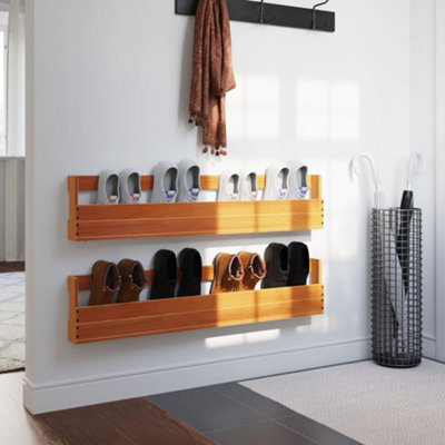 Berkfield Wall-mounted Shoe Racks 2 pcs Wax Brown 110x8.5x23.5 cm Solid ...