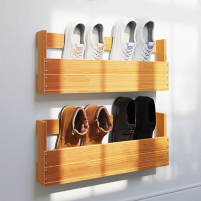 Berkfield Wall-mounted Shoe Racks 2 pcs Wax Brown 59x8.5x23.5 cm Solid ...
