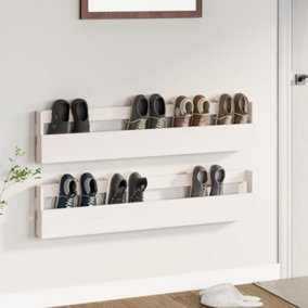Berkfield Wall-mounted Shoe Racks 2 pcs White 110x9x23 cm Solid Wood Pine