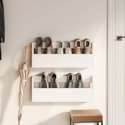 Berkfield Wall-mounted Shoe Racks 2 pcs White 59x9x23 cm Solid Wood Pine