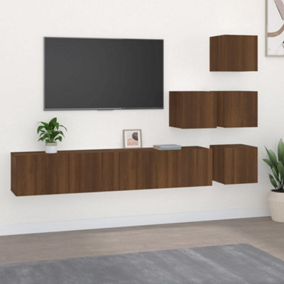Berkfield Wall-mounted TV Cabinet Brown Oak Engineered Wood | DIY at B&Q