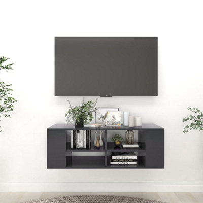 Berkfield Wall-Mounted TV Cabinet Grey 102x35x35 cm Engineered Wood ...