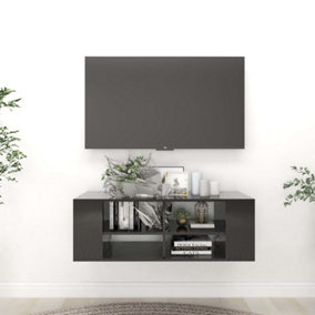 Berkfield Wall-Mounted TV Cabinet High Gloss Black 102x35x35 cm Engineered Wood