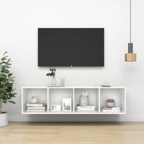Berkfield Wall-mounted TV Cabinet High Gloss White 37x37x142.5 cm Engineered Wood