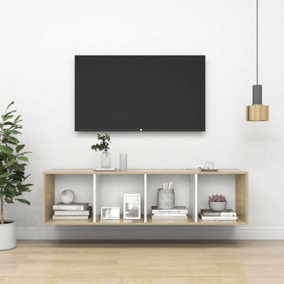 Berkfield Wall-mounted TV Cabinet Sonoma Oak and White 37x37x142.5 cm Engineered Wood