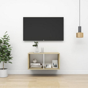 Berkfield Wall-mounted TV Cabinet Sonoma Oak and White 37x37x72 cm Engineered Wood