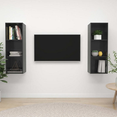 Berkfield Wall-mounted TV Cabinets 2 pcs High Gloss Grey Engineered ...