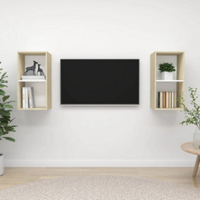 Berkfield Wall-mounted TV Cabinets 2 pcs White and Sonoma Oak Engineered Wood