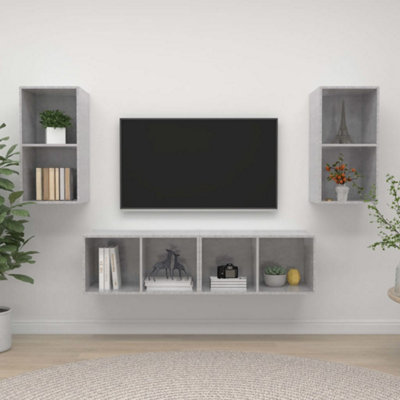 Berkfield Wall-mounted TV Cabinets 4 pcs Concrete Grey Engineered Wood ...