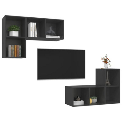 Berkfield Wall-mounted TV Cabinets 4 pcs Grey Engineered Wood