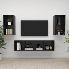 Berkfield Wall-mounted TV Cabinets 4 pcs High Gloss Black Engineered Wood