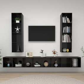 Berkfield Wall-mounted TV Cabinets 4 pcs High Gloss Black Engineered Wood