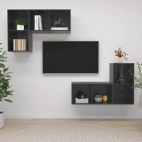 Berkfield Wall-mounted TV Cabinets 4 pcs High Gloss Grey Engineered Wood