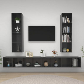 Berkfield Wall-mounted TV Cabinets 4 pcs High Gloss Grey Engineered Wood