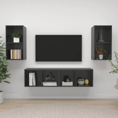 Berkfield Wall-mounted TV Cabinets 4 pcs High Gloss Grey Engineered Wood