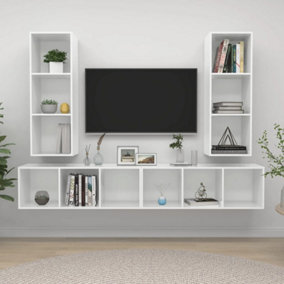 Berkfield Wall-mounted TV Cabinets 4 pcs High Gloss White Engineered Wood