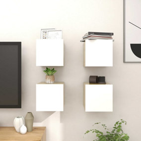 Berkfield Wall Mounted TV Cabinets 4 pcs White and Sonoma Oak 30.5x30x30 cm