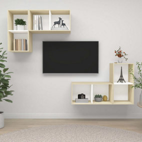 Berkfield Wall-mounted TV Cabinets 4 pcs White and Sonoma Oak Engineered Wood