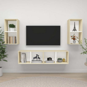 Berkfield Wall-mounted TV Cabinets 4 pcs White and Sonoma Oak Engineered Wood