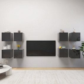 Berkfield Wall Mounted TV Cabinets 8 pcs High Gloss Grey 30.5x30x30 cm